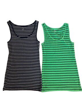 Gap Essential Ribbed Striped Tank Tops Set‎ of 2 Size S Navy Green Bundle
